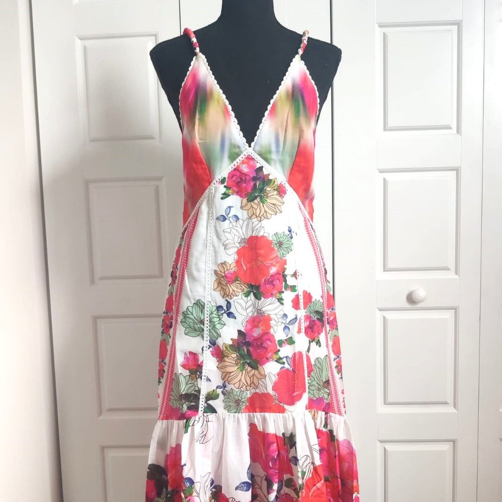 HT360 Collective Floral red and white maxi dress with spaghetti straps